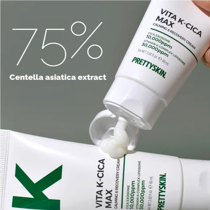 PRETTYSKIN Vita K-Cica Max Exosome Soothing Cream - 75% Centella Asiatica Extract, Vitamin K Complex, and Hyaluronic Acid – Gentle Hydration for Sensitive Skin