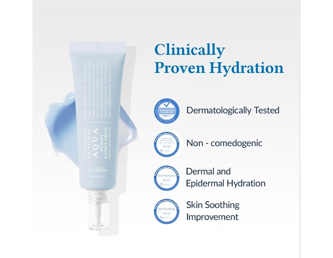 Crema Acuosa Marina Dr. Althea - Hidratante Facial Diario para Todo Tipo de Piel, Crema Facial de Hidratación Profunda con Ácido Hialurónico, Vegana