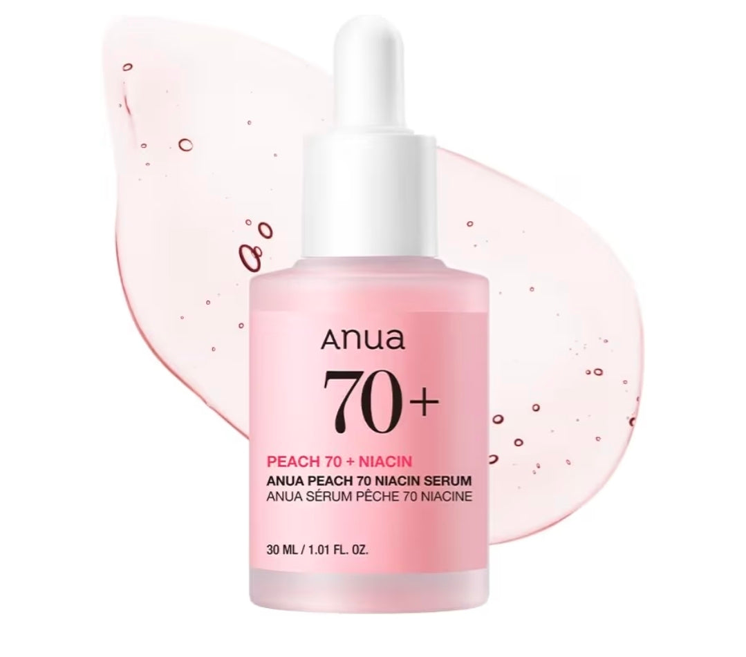 Suero iluminador con niacinamida Anua Peach 70: suero hidratante facial para pieles apagadas, ilumina e hidrata.