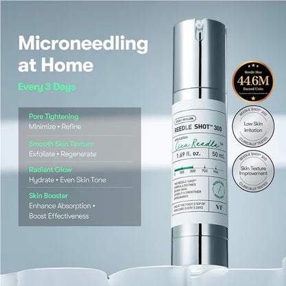 VT COSMETICS CICA Reedle Shot 300 Serum - Advanced Night Exosome, Microneedling Serum, Centella Asiatica, Hyaluronic Acid, Propolis, Soft Skin, Regeneration, Glass Skin