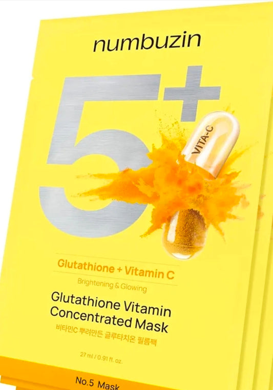 Mascarilla de tela Numbuzin n.° 5 - Mascarilla de tela con vitaminas destacadas, glutatión y vitamina C | Reduce la hiperpigmentación, mejora la tez, suave y no irritante - 1 mascarilla