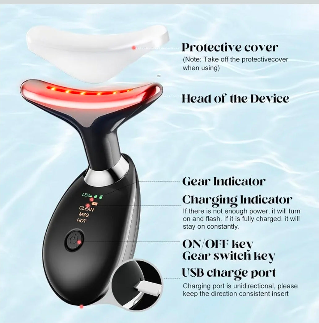 Neck & Face Massager Face Sculpting Tool 7 LED Color Modes Treatment and Vibration - Improves skin appearance, relaxation