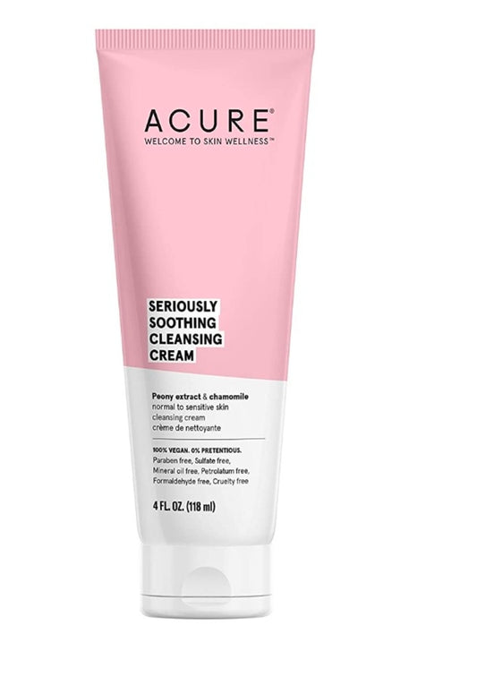 Acure Seriously Soothing Cleansing Cream - Gentle Hydrating & Exfoliating Face Wash, Daily Facial Cleanser with Chamomile & Sunflower Amino Acids, Sulfate Free, Vegan, Peony Extract