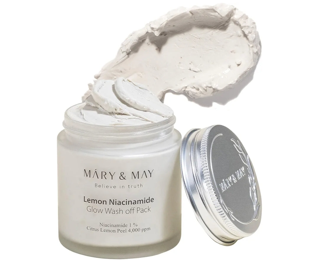 Mary & May Lemon Niacinamide Glow Wash Off Pack - Vitamin C Clarifying, Sebum Control, Deep Hydration - EWG Green Grade, Hypoallergenic