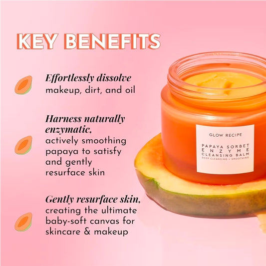 Glow Recipe Papaya Enzyme Cleansing Balm Makeup Remover - Gentle Exfoliator, Makeup Melting Balm & Cleanser - Exfoliating Face Wash to Even Skin Tone & Lock-in Facial Hydration