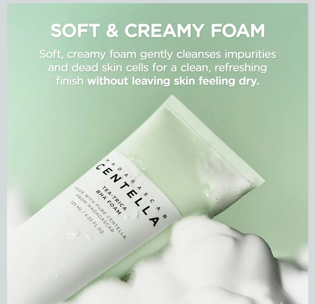 SKIN1004 Tea-Trica BHA Foam - Makeup Remover with Centella Asiatica & Tea Tree, Korean Face Cleanser for Oil & Sebum Balance, Cleansing Foam for Clearing Impurities