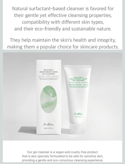 Dr. Althea Green Relief Amino Gel Cleanser - Lightweight & Hydrating Makeup Remover, Daily Face Wash with Hyaluronic Acid