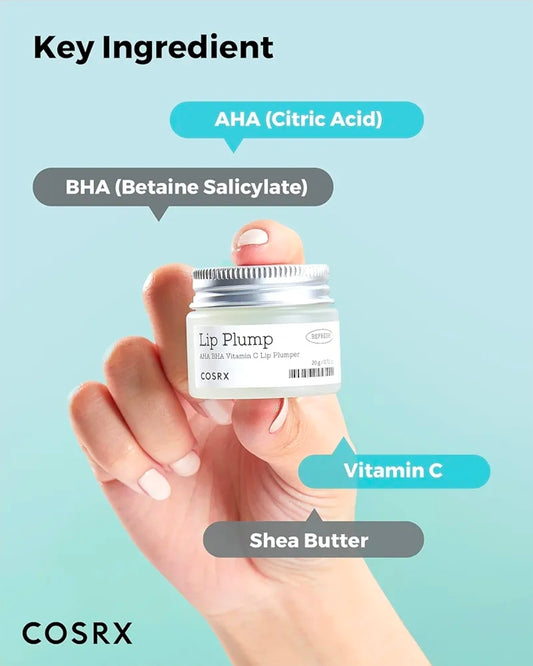 COSRX Lip Plumb AHA BHA Vitamina C Lip Plumper - Bálsamo para labios secos y agrietados, enriquecido con manteca de karité, mascarilla de noche, sin pruebas en animales, sin fragancias artificiales, sin parabenos