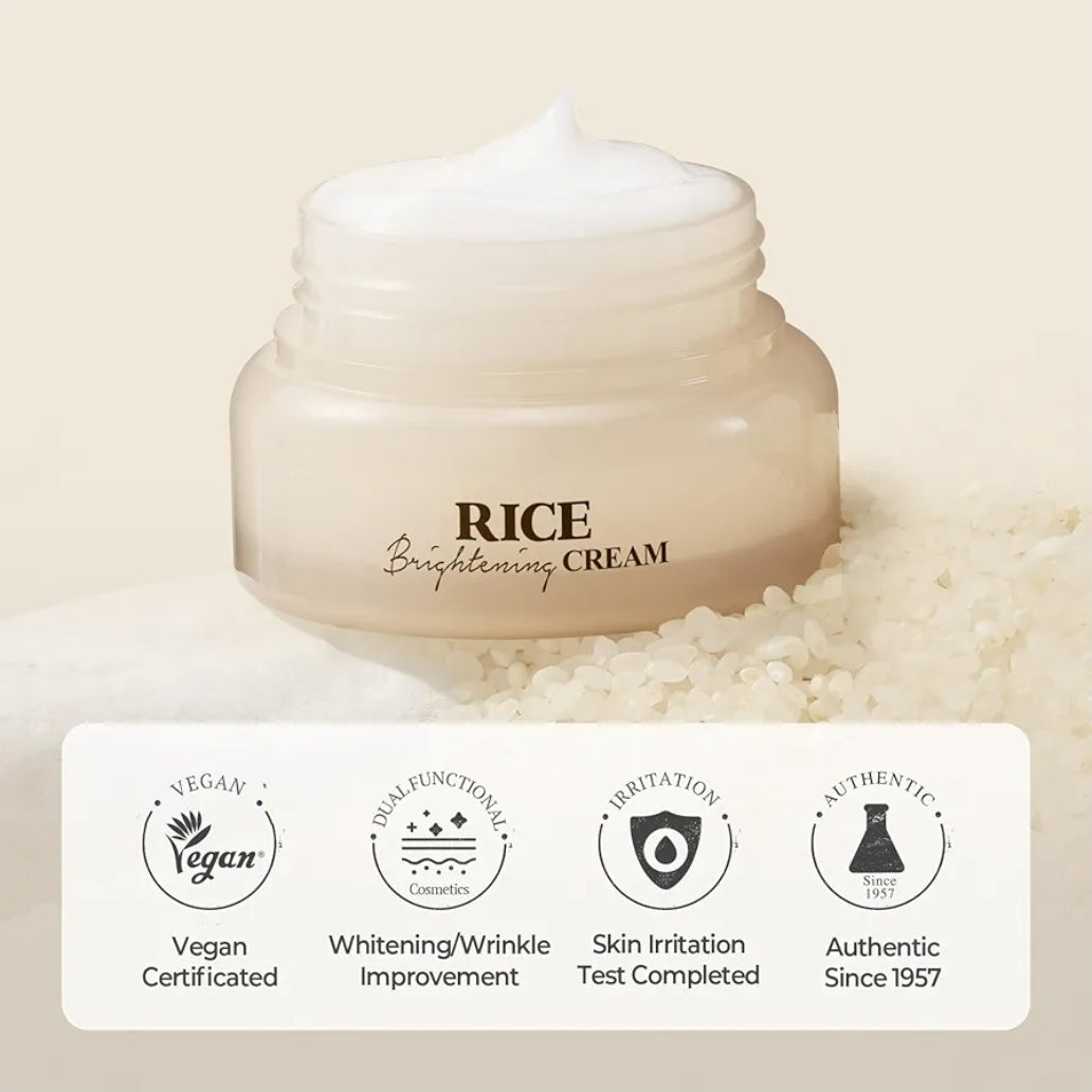 Skinfood Rice Brightening Cream - Moisturizer for Glow Glass Skin, Fermented Rice Water Milk, Replenishing, Whitening, Deep Hydrating, Dark Spot Correcting, Vegan
