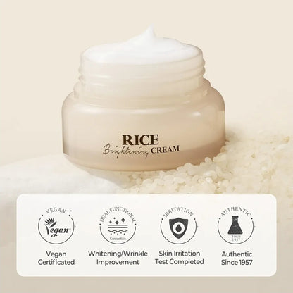 Skinfood Rice Brightening Cream - Moisturizer for Glow Glass Skin, Fermented Rice Water Milk, Replenishing, Whitening, Deep Hydrating, Dark Spot Correcting, Vegan