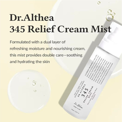 Dr.Althea 345 Relief Cream Mist - Bruma hidratante facial con extracto de arroz, cuidado calmante para piel sensible, vegana
