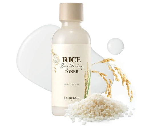 Skinfood Rice Brightening Toner - Glow Glass Skin, Natural Rice Water Milk for Pore Minimizing, Hydrating, Glowing Skin, Vegan