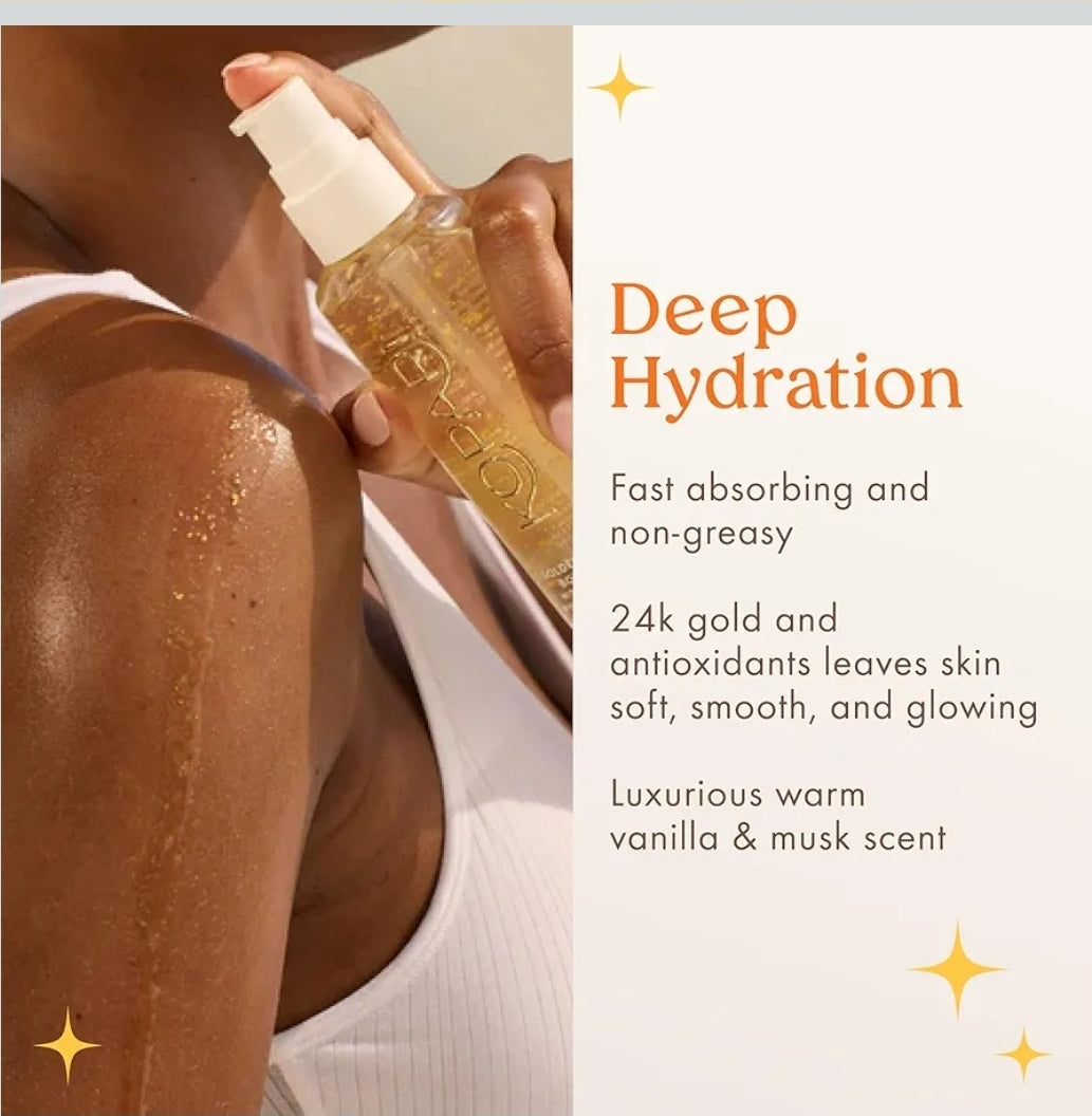 Kopari Golden Aura Body Oil with 24k Gold & Hyaluronic Acid - Hydrating Formula for Glowing Skin, Improves firmness and smoothness