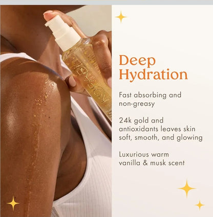 Kopari Golden Aura Body Oil with 24k Gold & Hyaluronic Acid - Hydrating Formula for Glowing Skin, Improves firmness and smoothness