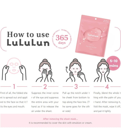 Lululun Pure Masks - Hydrating, Moisturizing Face Masks with Billberry Leaf & Cranberry Extracts - Japanese Skincare - 7 Masks