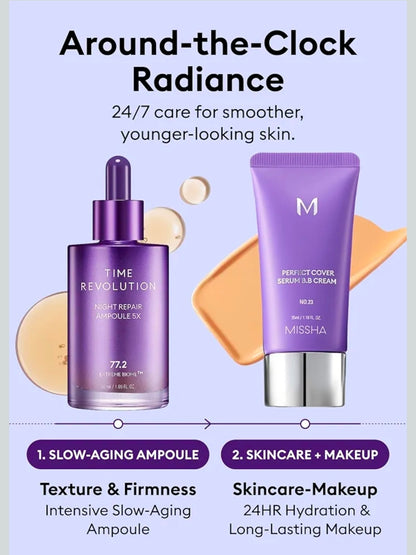 MISSHA Time Revolution Night Repair Face Serum Ampoule (5th Gen) - Overnight Probiotic Skincare for Revitalization and Radiance