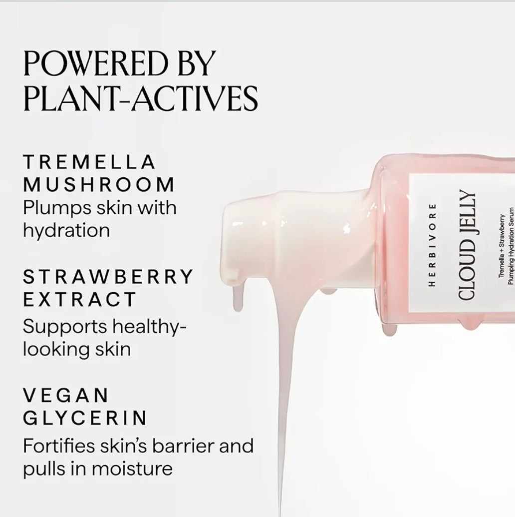 HERBIVORE Cloud Jelly Plumping Hydration Serum - Tremella Mushroom + Strawberry Extract, Lightweight, Deep Hydration for All Skin Types