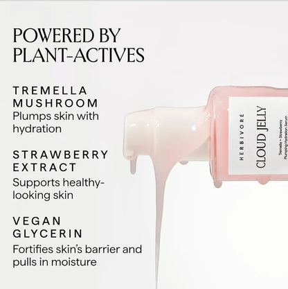 HERBIVORE Cloud Jelly Plumping Hydration Serum - Tremella Mushroom + Strawberry Extract, Lightweight, Deep Hydration for All Skin Types