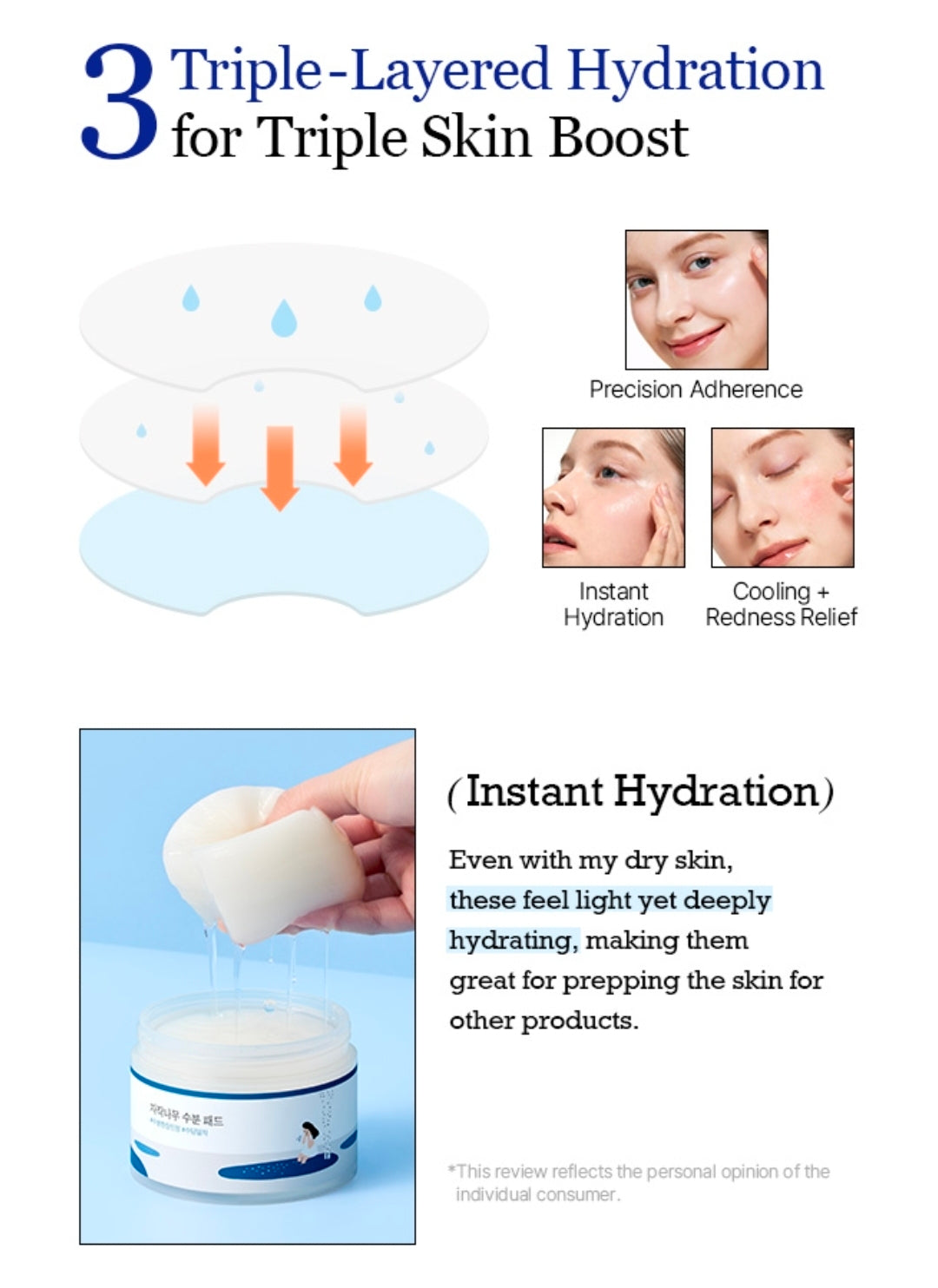 Almohadillas hidratantes de jugo de abedul ROUND LAB - 80 almohadillas. Almohadillas faciales hidratantes y calmantes, almohadillas tónicas de triple capa con savia de abedul y ácido hialurónico, refrescantes para piel sensible, no pegajosas.
