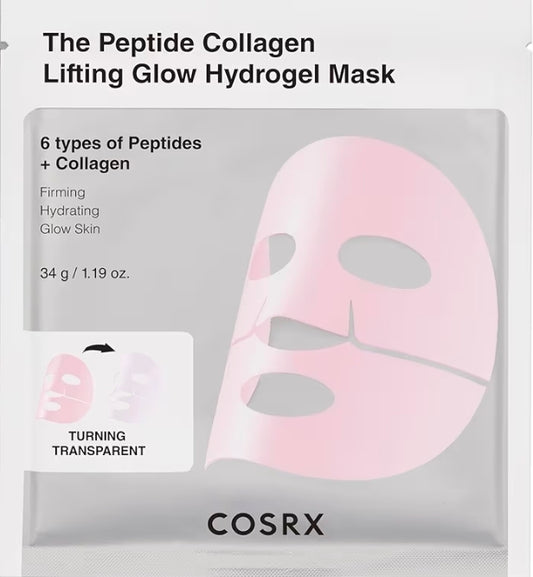 COSRX Pink Peptides Collagen Lifting Glow Hydrogel Face Mask - Radiant and Hydrated Skin, Enhances firmness and helps to improve elasticity - 1 Mask