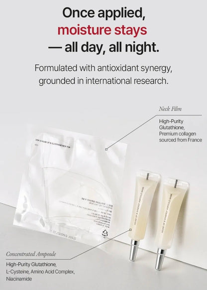 House of B Glutathione Neck Film Set - High purity Glutathione, it reduces neck wrinkles, improves skin elasticity and brightens skin tone at once
