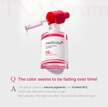 medicube TXA+Niacinamida 15% - Sérum para el cuidado posterior a las imperfecciones, el tono desigual de la piel, la textura y la hidratación, con ácido tranexámico de alta potencia al 5%