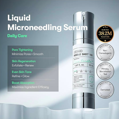 VT COSMETICS CICA Reedle Shot 100 - Spicule Microneedling Serum for Pore Care & Exfoliation, Exosome, Centella Asiatica for Glass Skin, Skin Texture, Korean Liquid Skin Booster (1oz)