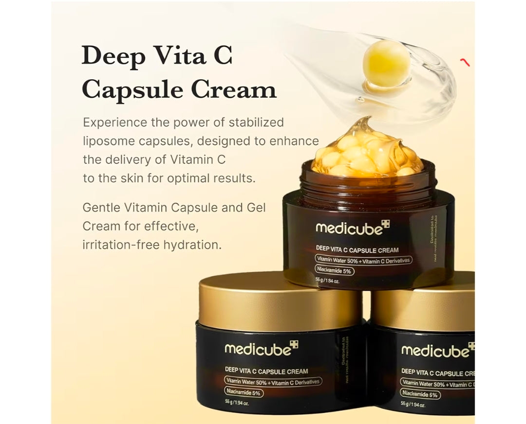 medicube Deep Vitamin C Golden Capsule Face Moisturizer - Liposome Capsules For Wrinkles, Skin Radiance - Transparent Gel for Glow Hydration