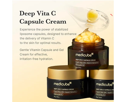 medicube Deep Vitamin C Golden Capsule Face Moisturizer - Liposome Capsules For Wrinkles, Skin Radiance - Transparent Gel for Glow Hydration