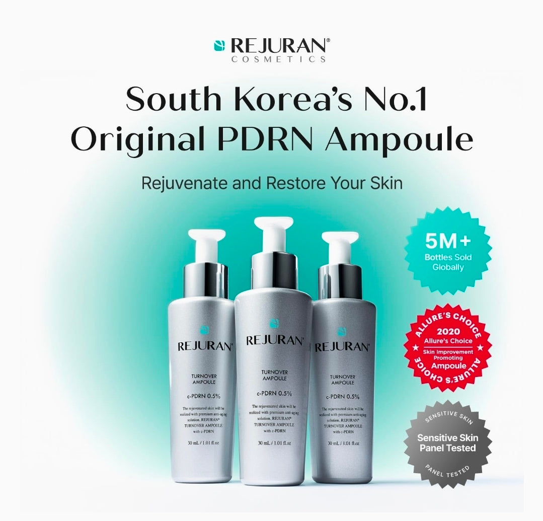 REJURAN Turnover Ampoule, c-PDRN – Original Salmon DNA PDRN Face Serum for Rejuvenation, Firming, Hydration & Youthful Glow, Refines Skin Texture. Korean Skincare (1.01oz)