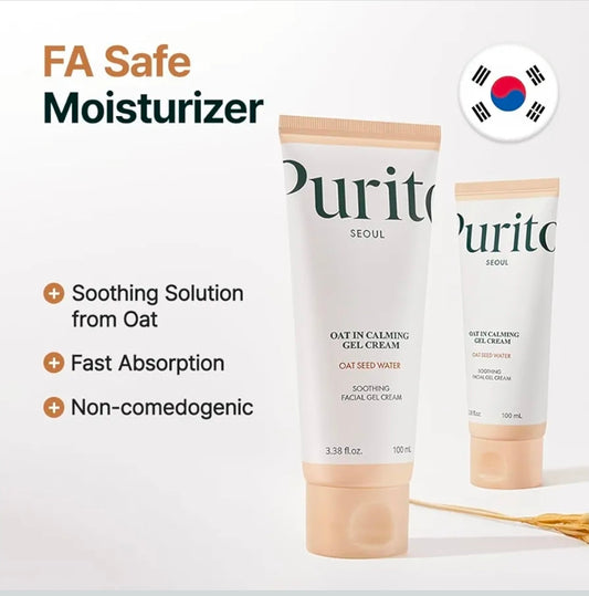 Crema en gel calmante de avena PURITO - 77 % de agua de semilla de avena. Hidratante facial ligero en gel de agua, no comedogénico, sin fragancia, para piel sensible y propensa a imperfecciones.