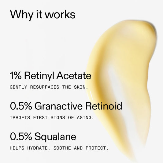 Suero de retinol INKEY: ataca los primeros signos del envejecimiento, el acetato de retinilo de liberación lenta al 1 % estimula suavemente la renovación celular para suavizar las líneas finas, las arrugas y la pigmentación.