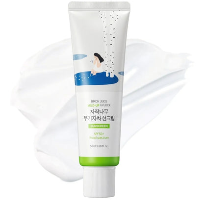 Round Lab Birch Juice Mild-up Sunscreen UV - SPF 50+ broad spectrum, Mineral Zinc Oxide, for Sensitive Skin, Control Oil and Sebum