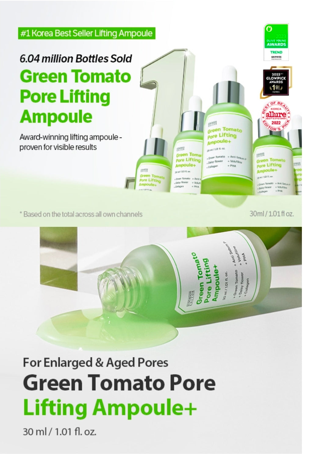 Ampolla de tomate verde para levantar poros SUNGBOON EDITOR - Suero minimizador de poros con niacinamida y extracto de tomate verde, cuidado hidratante y reafirmante para piel sensible, antienvejecimiento, iluminador, hidratante