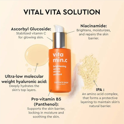 The Face Shop Vitamin C Skin Brightening Serum - Fade Dark Spots, Brighten Complexion, Improve Dull & Uneven Skin Tone - Vitamin C Face Serum, Hyaluronic Acid, Niacinamide Serum