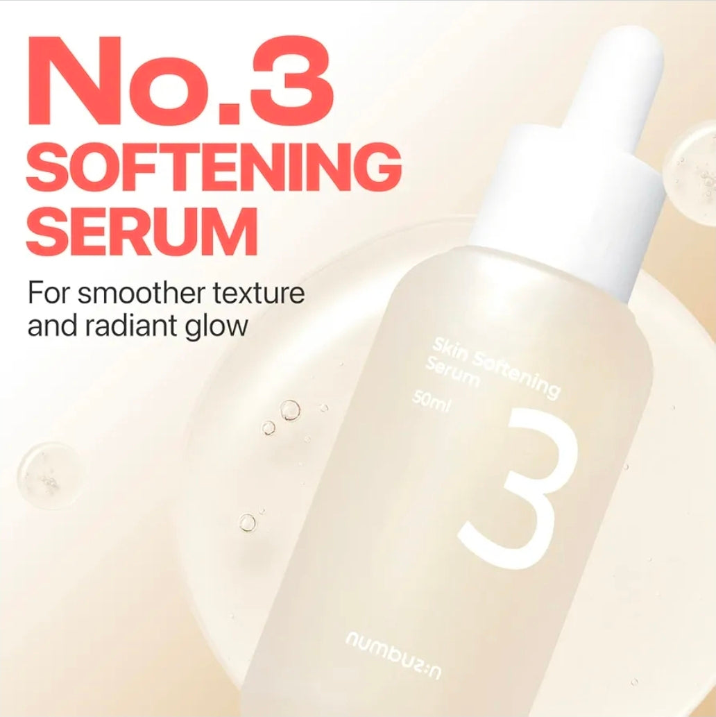 Suero suavizante de piel Numbuzin No.3: suero fermentado para la textura y los poros de la piel, con bífida y galactomyces, niacinamida, adenosina, pantenol y sin fragancia.