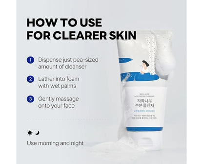ROUND LAB Birch Juice Moisturizing Cleanser - Unclogs hidden sebum, Clears away dead skin cells., Soothing, Low pH, Gel Type Cleanser