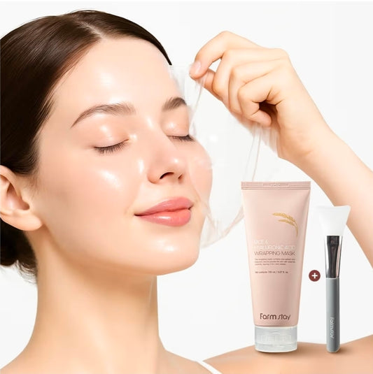 Farmstay Rice & Hyaluronic Acid Wrapping Mask - Rice peel off face mask, glass skin, nourishing and hydrating