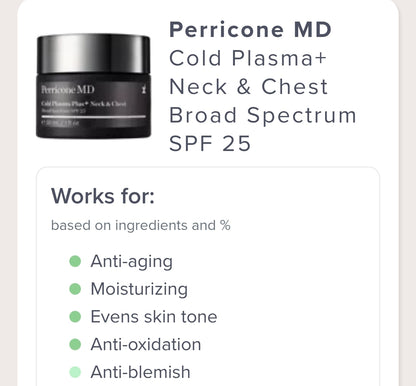 Perricone MD Cold Plasma Plus+ Cuello y Pecho FPS 25 de amplio espectro