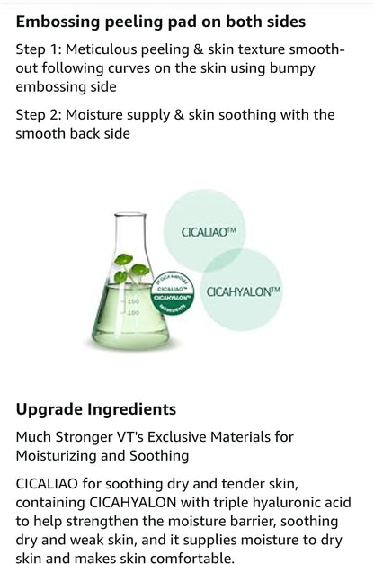 VT Cosmetics CICA Mild Toner Pad (60 Pads) - Exfoliating, Hydrating, Soothing, pH Balancing With BHA, Centella Asiatica Extract, Hyaluronic Acids for Daily Facial Use