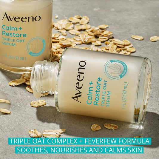 Aveeno Calm + Restore Triple Oat Serum - Sensitive Skin, Gentle, Lightweight Facial Serum Instantly Smooths Skin, Fast-Absorbing, Hypoallergenic & Fragrance-Free
