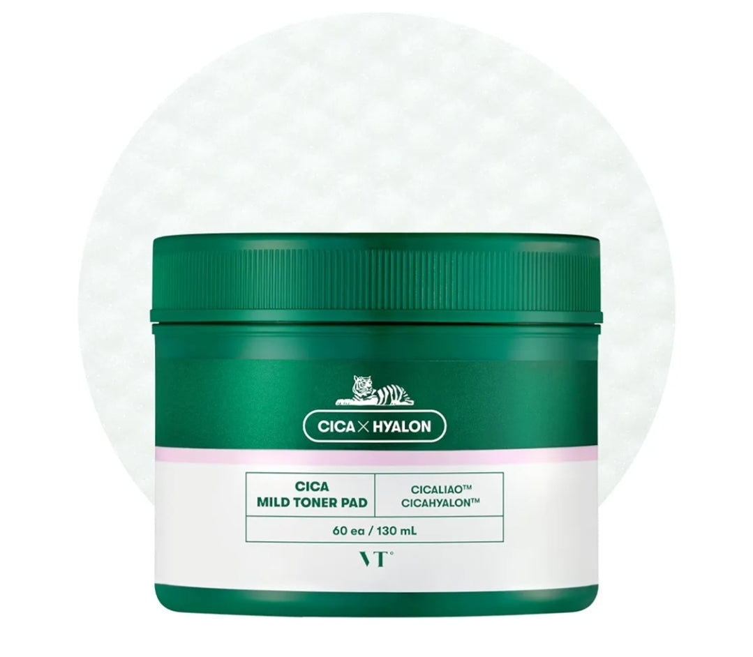VT Cosmetics CICA Mild Toner Pad (60 Pads) - Exfoliating, Hydrating, Soothing, pH Balancing With BHA, Centella Asiatica Extract, Hyaluronic Acids for Daily Facial Use