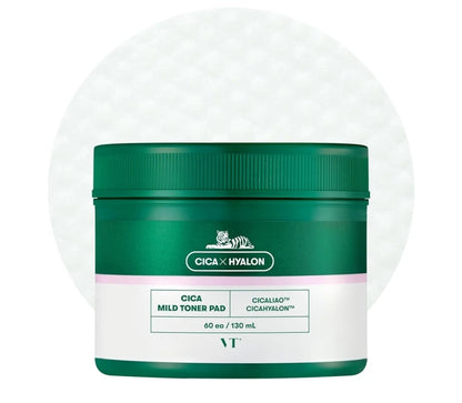 VT Cosmetics CICA Mild Toner Pad (60 Pads) - Exfoliating, Hydrating, Soothing, pH Balancing With BHA, Centella Asiatica Extract, Hyaluronic Acids for Daily Facial Use