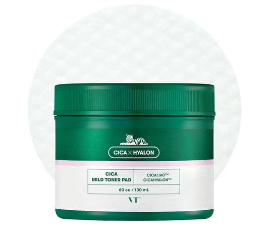 VT Cosmetics CICA Mild Toner Pad (60 Pads) - Exfoliating, Hydrating, Soothing, pH Balancing With BHA, Centella Asiatica Extract, Hyaluronic Acids for Daily Facial Use
