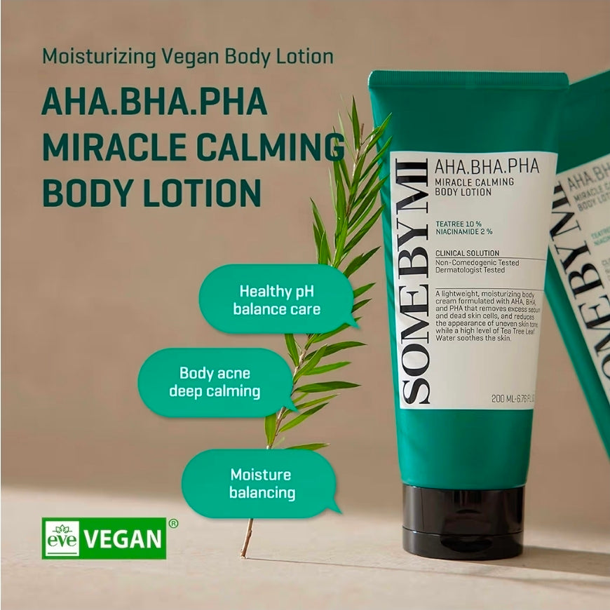 SOME BY MI AHA BHA PHA Miracle Calming Body Lotion – Korean Exfoliating Salicylic Acid Body Moisturizer for Dry Skin – Daily Hydration & Soothing Care with Centella