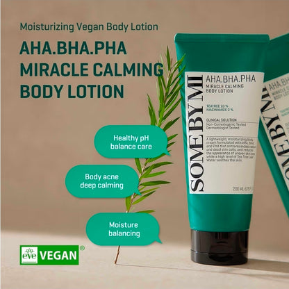 SOME BY MI AHA BHA PHA Miracle Calming Body Lotion – Korean Exfoliating Salicylic Acid Body Moisturizer for Dry Skin – Daily Hydration & Soothing Care with Centella