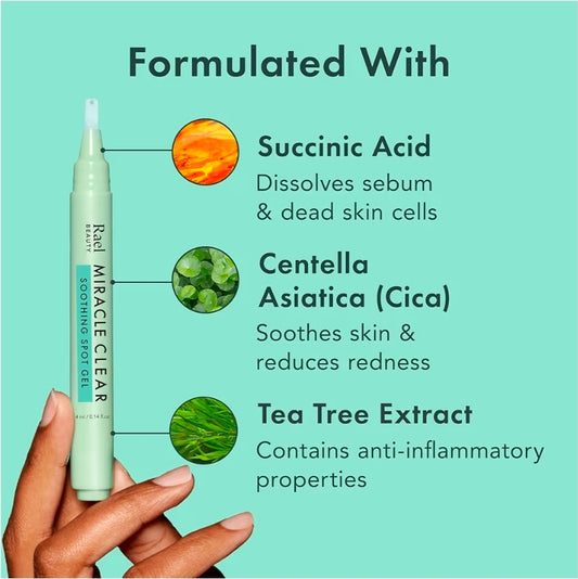 Rael Miracle Clear Spot Gel – Soothing Cream with Succinic Acid, Tea Tree, Calming Cica, Lightweight