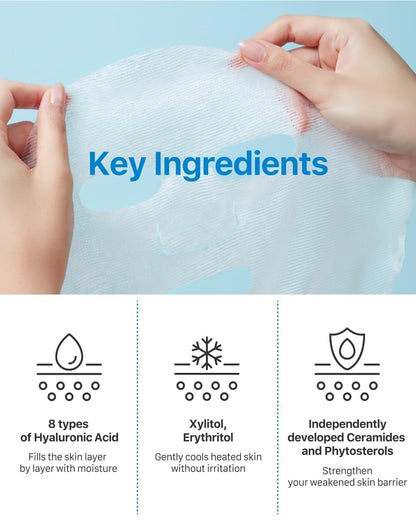Mascarilla de crema calmante Real Barrier Aqua - Mascarilla de gasa de algodón con 8 ácidos hialurónicos, refrescante, calmante, hidratante y humectante - 1 mascarilla