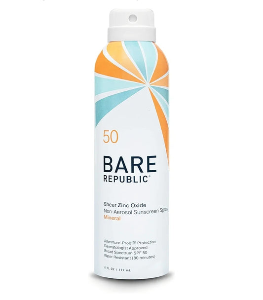 Protector solar mineral en aerosol FPS 50 de Bare Republic
