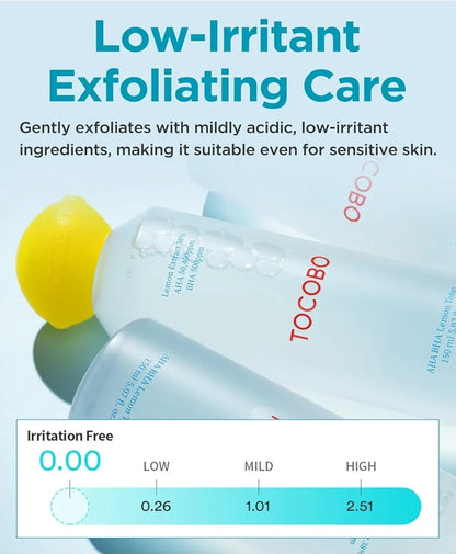 TOCOBO AHA BHA Lemon Toner - Vitamin C and Lemon Extract, AHA, BHA, Calming and Soothing Moisturizer Natural Ingredients, Vegan Toner, Cruelty Free
